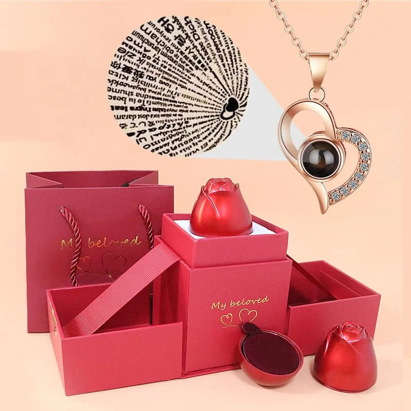Necklace I Love You 100 Languages + ( Love gift box )